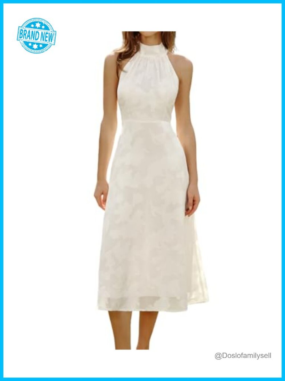 RIHOAS Halter Neck Sleeveless A-Line Midi Dress Floral Ruffle Semi Formal